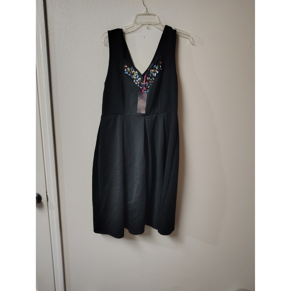 Midnight Velvet Womens Black Jeweled V-Neck Sleeveless‎ Cocktail Dress Large NWT